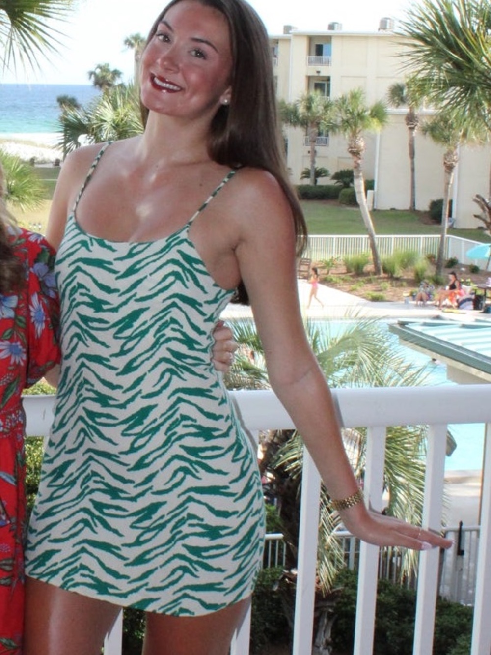 Reformation Green and White Zebra-Print Slip Dress